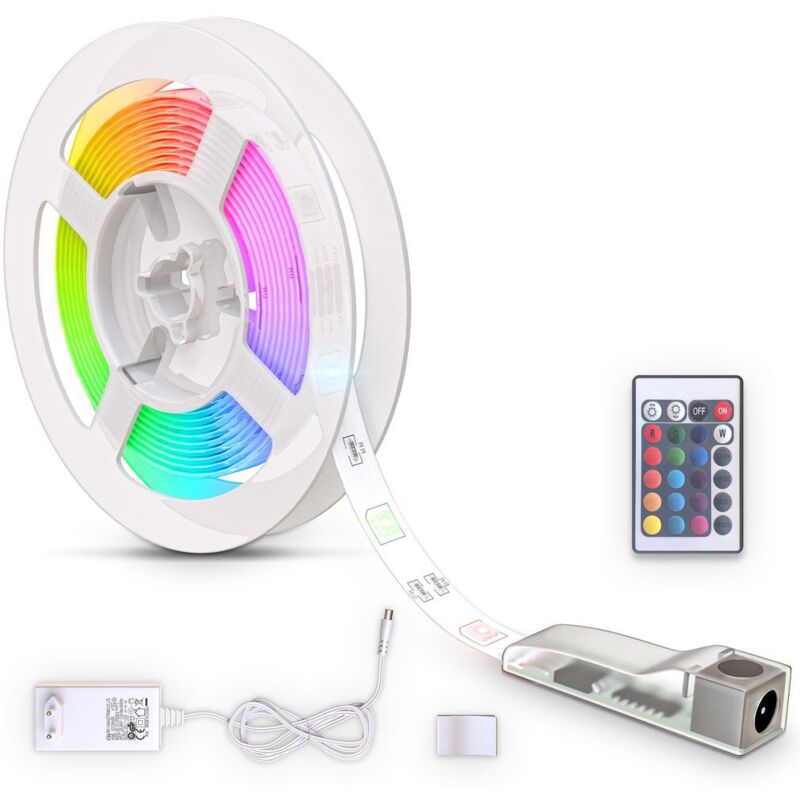 foto del prodotto b.k.licht striscia led 3m, rivestimento in silicone trasparente, cambio colori rgb con telecomando, dimmerabile, adesiva, accorciabile, nastro