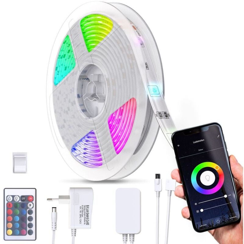 foto del prodotto b.k.licht striscia led smart rgb, 5m, funziona con app, amazon alexa, google home, cambia colore con lo smartphone, wi fi, dimmerabile, adesiva,