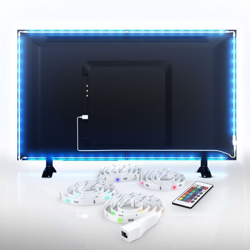 foto del prodotto b.k.licht tv led illuminazione, striscia led rgb, led stripe, striscia luminosa dimmerabile autoadesiva 2m 48 led, telecomando cambia colore,