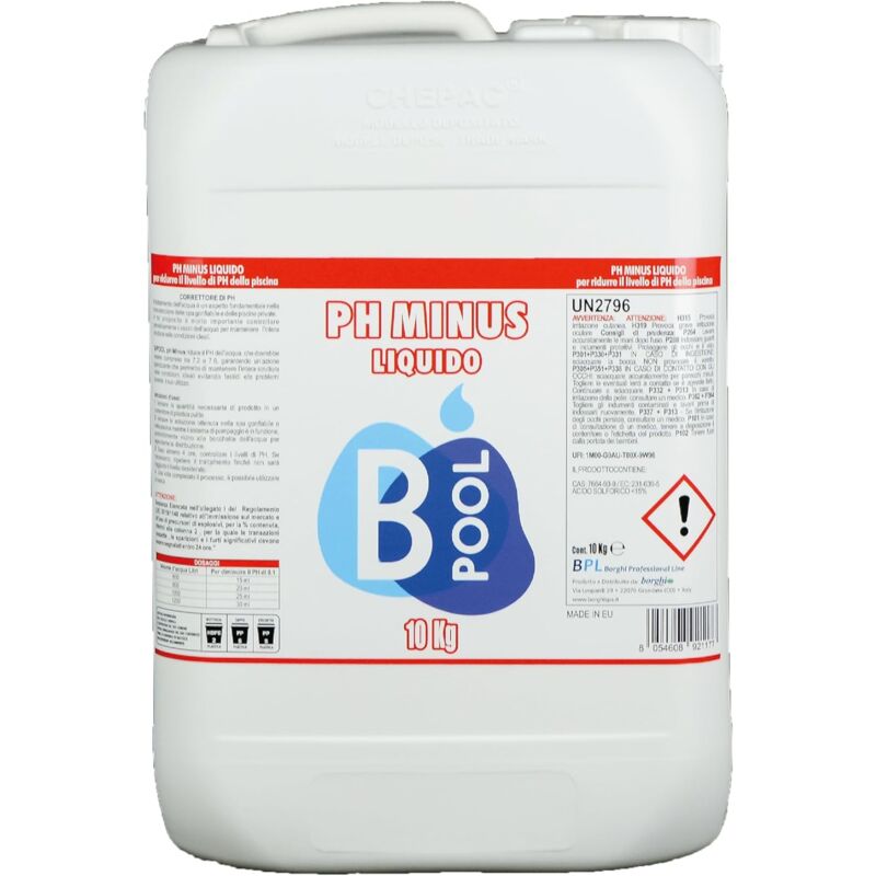 foto del prodotto b pool ph minus liquido. soluzione per diminuire il ph dell acqua della tua piscina o spa e mantenerlo nell intervallo consigliato. azione