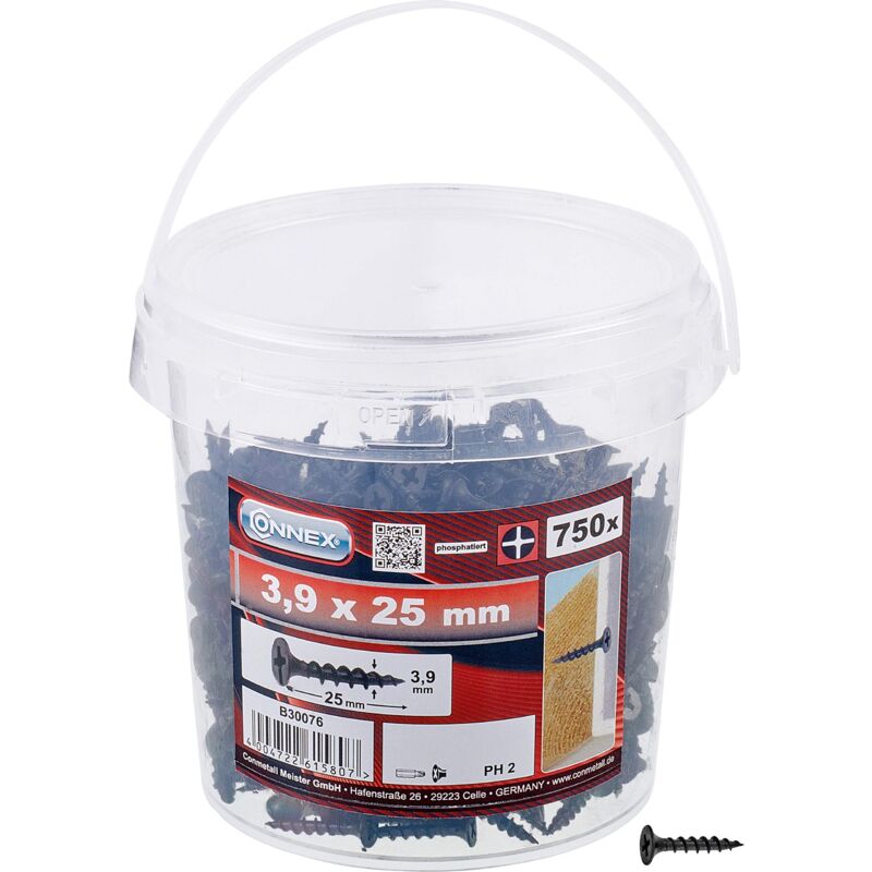 foto del prodotto b30076, viti del muro a secco 3,9 x 25 fosfato, 750 g in un secchio connex
