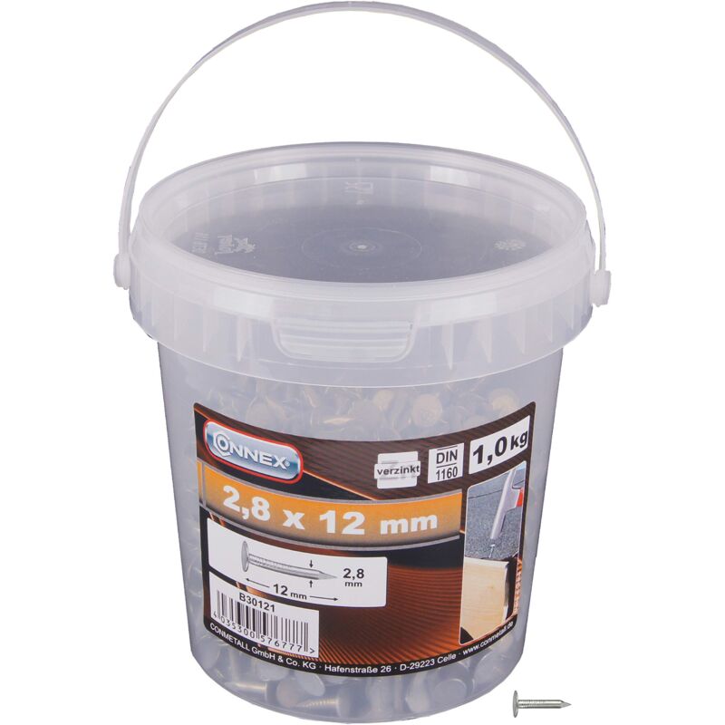 foto del prodotto b30121 chiodi per coperture in secchio 2,8x12mm, 2,8 x 12 mm 1000 g connex