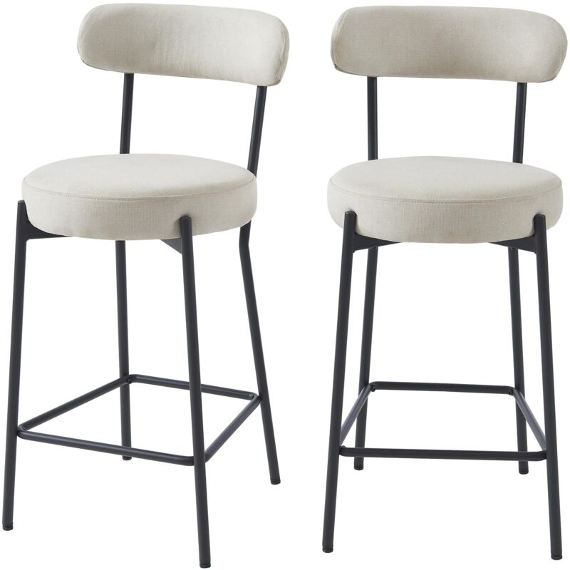 foto del prodotto ba ta set di 2 sgabelli da bar noa in tessuto beige e gambe in metallo nero