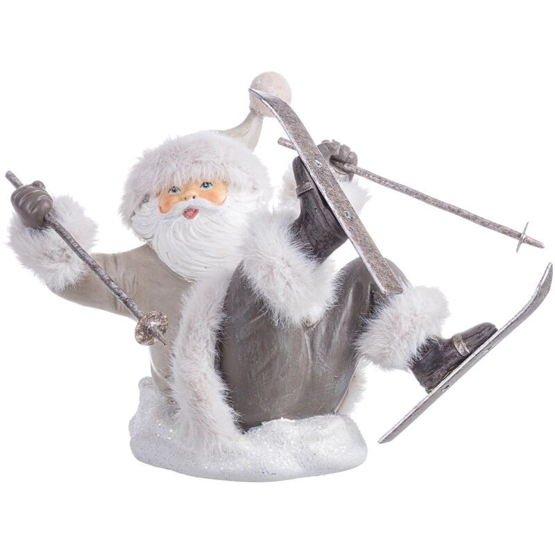 foto del prodotto babbo natale danish seduto con scii color grigio decorazione natalizia