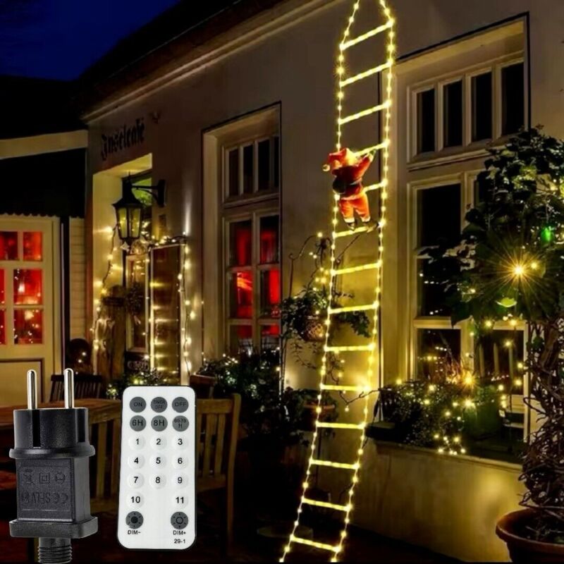 foto del prodotto babbo natale su scala luminosa a led per decorazioni natalizia luci calda fredda