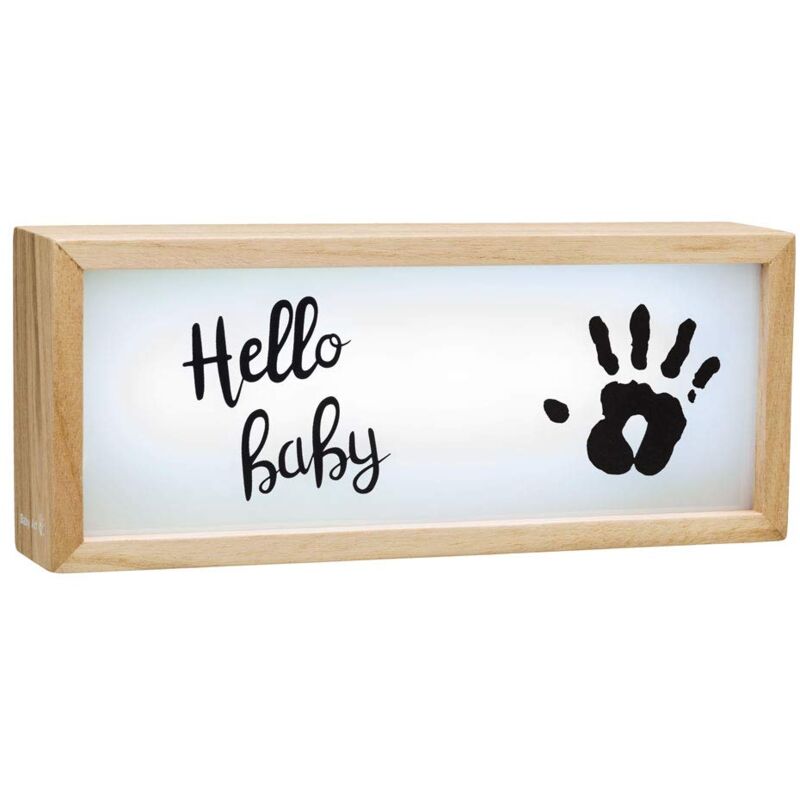 foto del prodotto baby art my baby lightbox scatola luminosa a led con kit impronte, lampada led personalizzabile per cameretta, base in legno con luce bianca