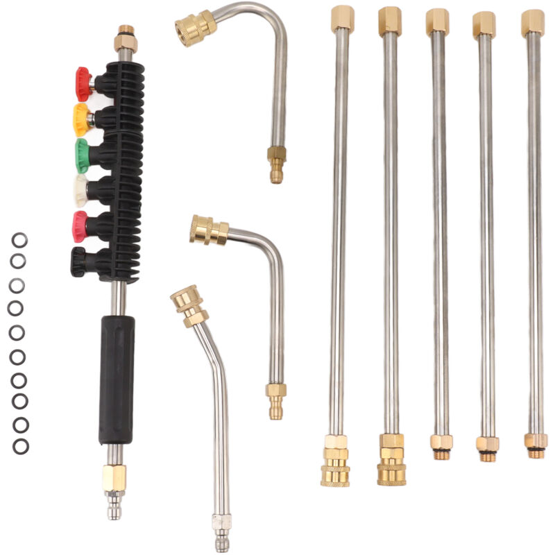 foto del prodotto bacchetta di prolunga per idropulitrice 5 aste dritte 3 aste curve set lancia idropulitrice con 6 ugelli 1 4 pollici connessione rapida eosnow