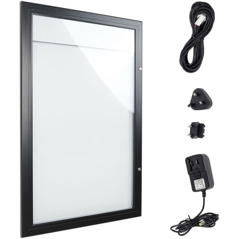 foto del prodotto bacheca con apertura a battente 51,5x79,0x2,3 cm in alluminio con led nera