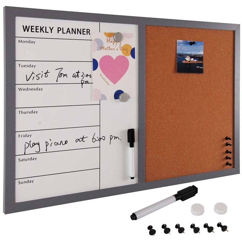 foto del prodotto bacheca memo lavagna magnetica bianca e sughero combinata 60x40cm casa ufficio