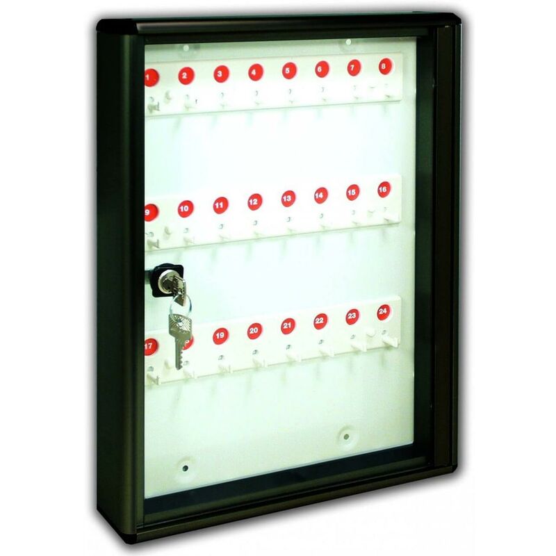 foto del prodotto bacheca portachiavi da parete in alluminio 30x5x14 cm porta chiavi da muro per casa interno o esterno protetto made in italy con 24 ganci numerati