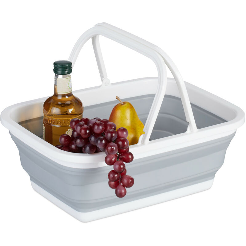 foto del prodotto bacinella pieghevole con manici, catino rettangolare 8 l, picnic e campeggio, 15,5x38,5x28,5 cm, bianco grigio relaxdays