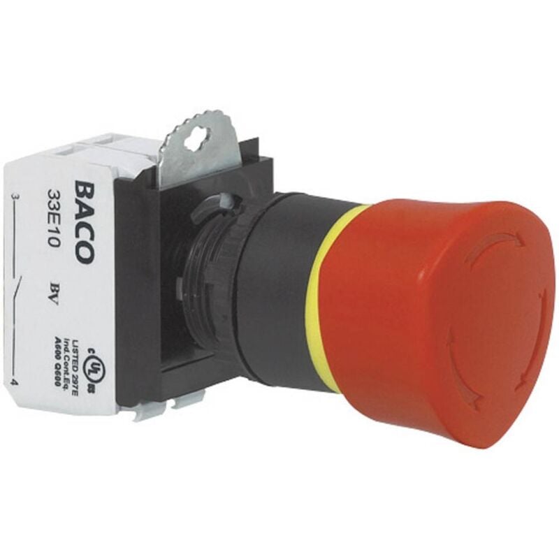 foto del prodotto baco l22er01d interruttore di arresto di emergenza anello frontale in plastica, nero 600 v 10 a ip69k 1 pz.