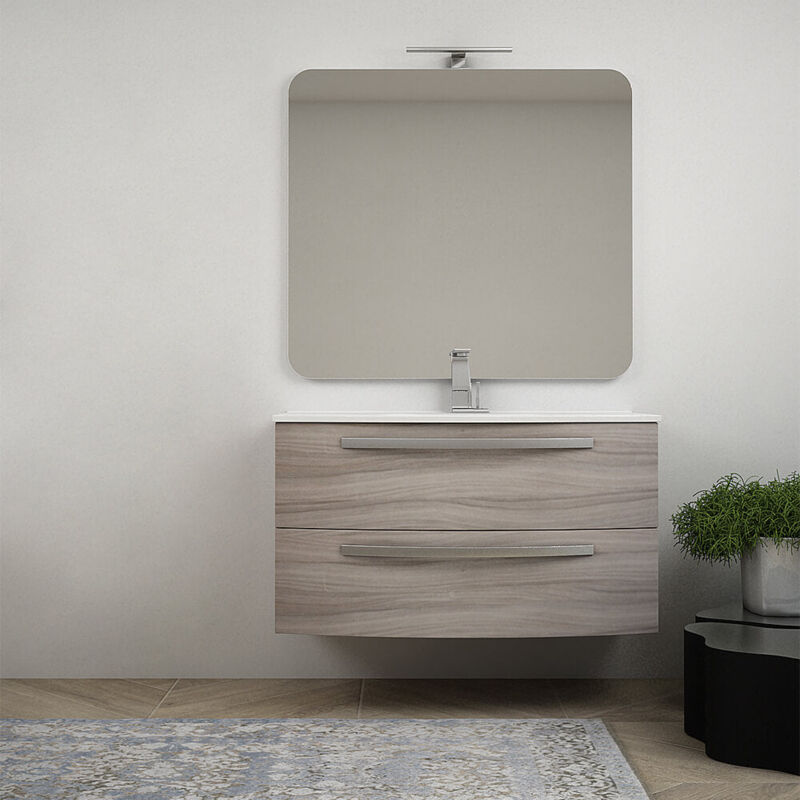 foto del prodotto baden haus mobile bagno 100 cm moderno sospeso curvo larice modello berlino con specchio led