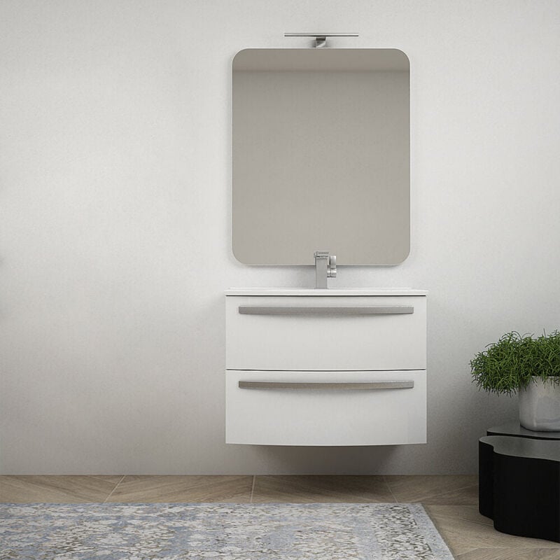 foto del prodotto baden haus mobile bagno sospeso 75 cm design tondo bianco lucido berlino con specchio filo lucido