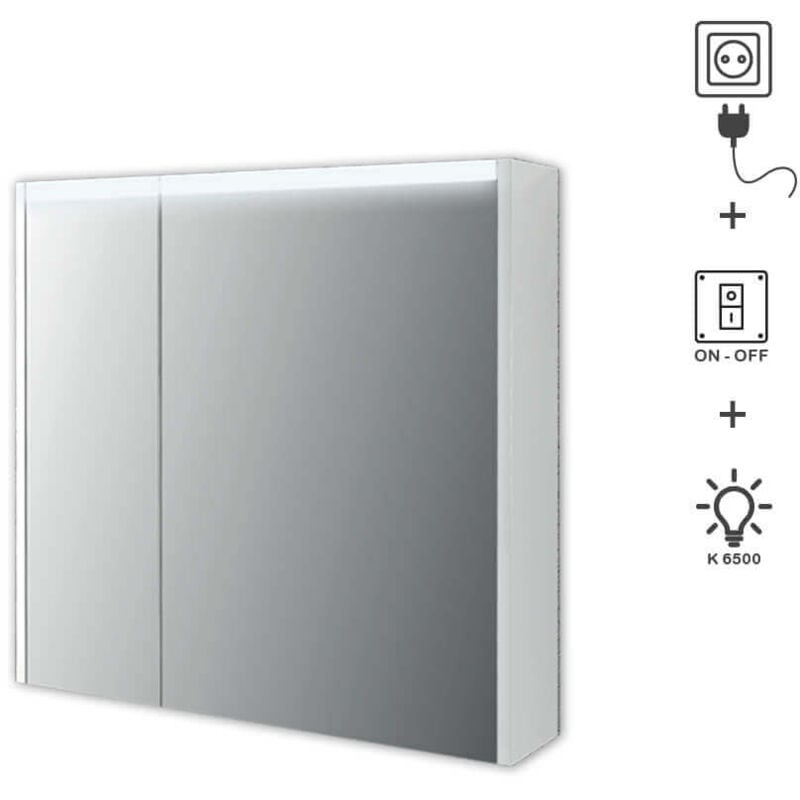 foto del prodotto baden haus specchio 2 ante illuminazione led made in italy 84218 bianco opaco