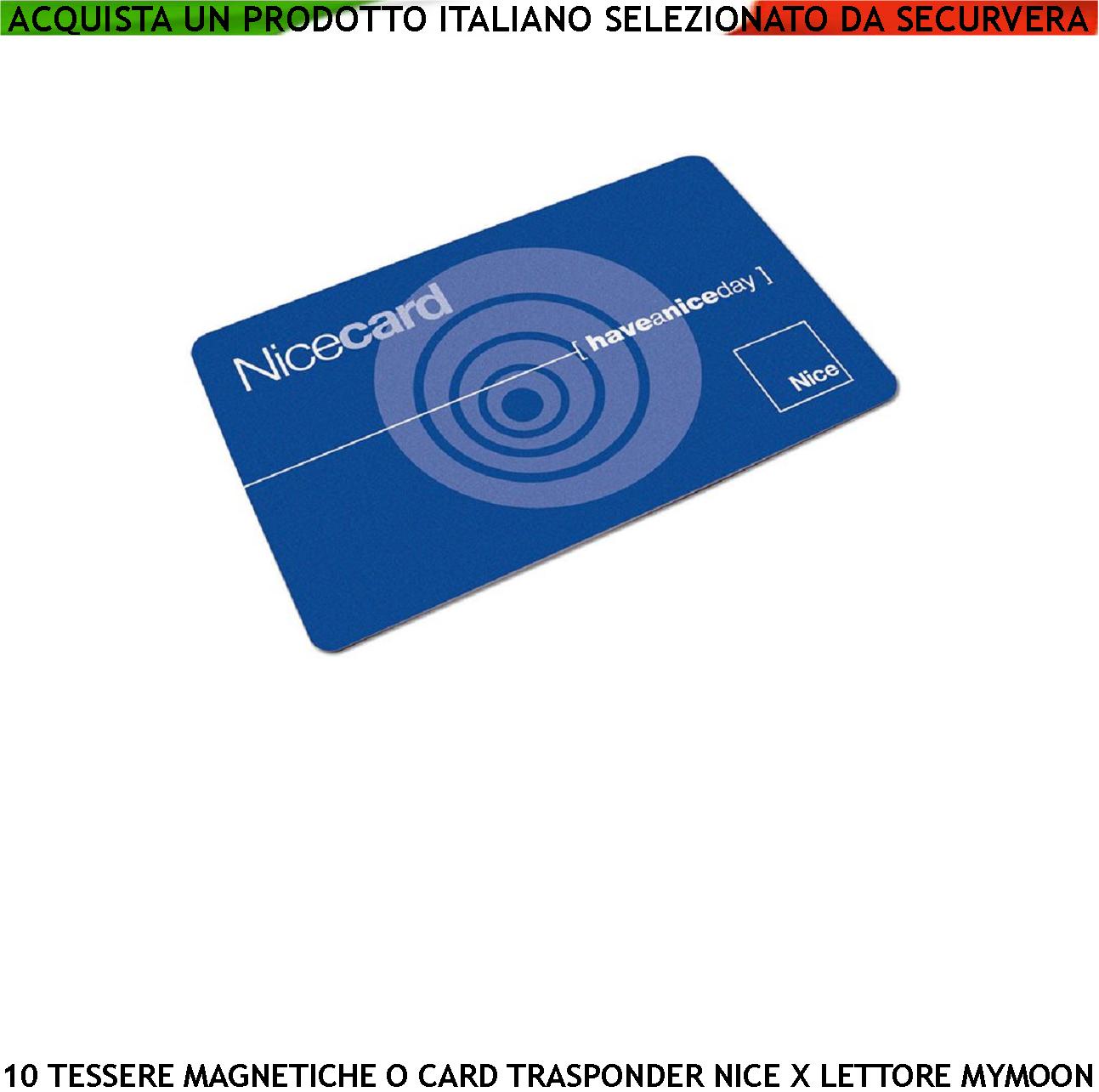 foto del prodotto badge tessere magnetiche 10 trasponder card rfid vergini nice banda personale di prossimità lettura codice univoco a sfioramento mymoon mocard per lettori di prossimità mom eds e edsi simile telepass