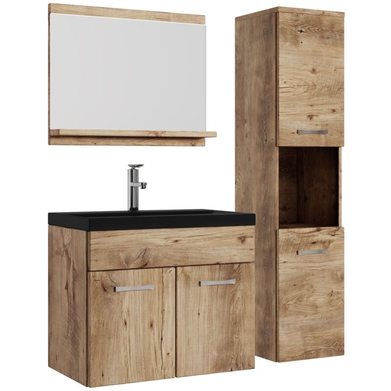foto del prodotto badplaats mobile da bagno montreal 60cm rovere castagno armadio mobiletto lavabo nero 