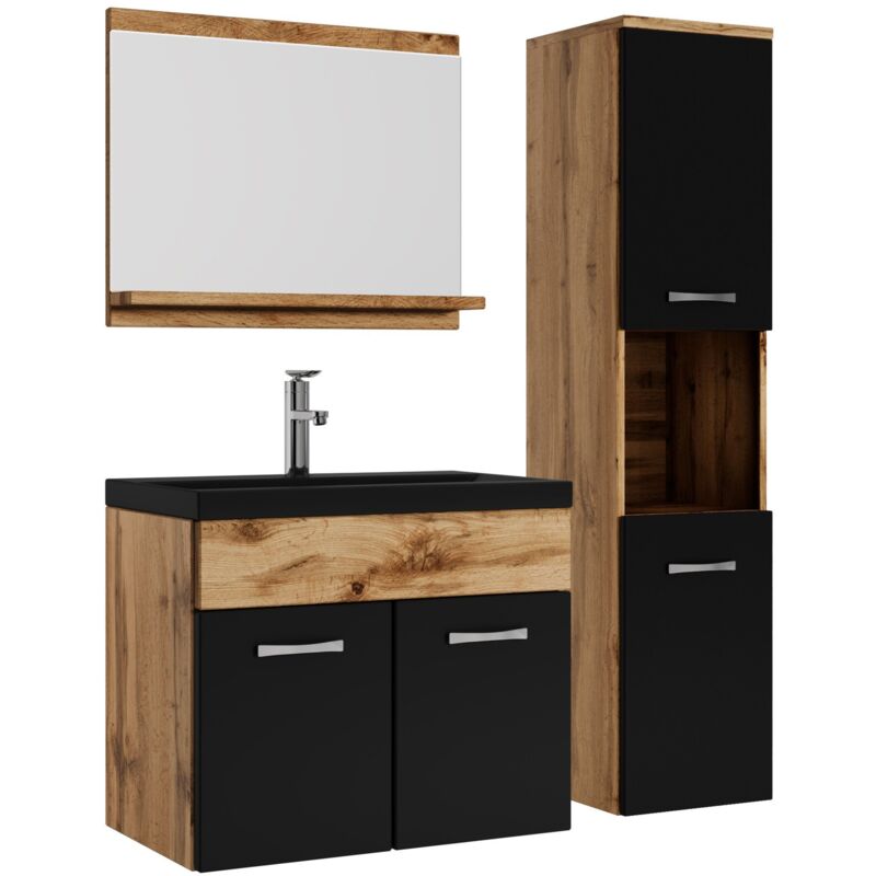 foto del prodotto badplaats mobile da bagno montreal 60cm rovere con nero armadio mobiletto lavabo nero 