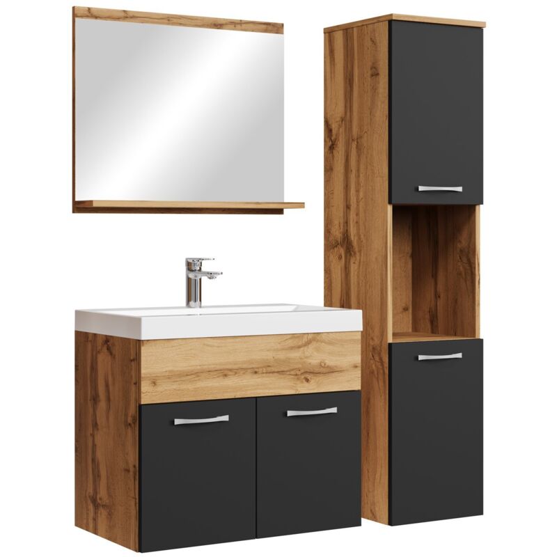foto del prodotto badplaats mobile da bagno montreal 60cm rovere con nero opaco armadio mobiletto lavabo