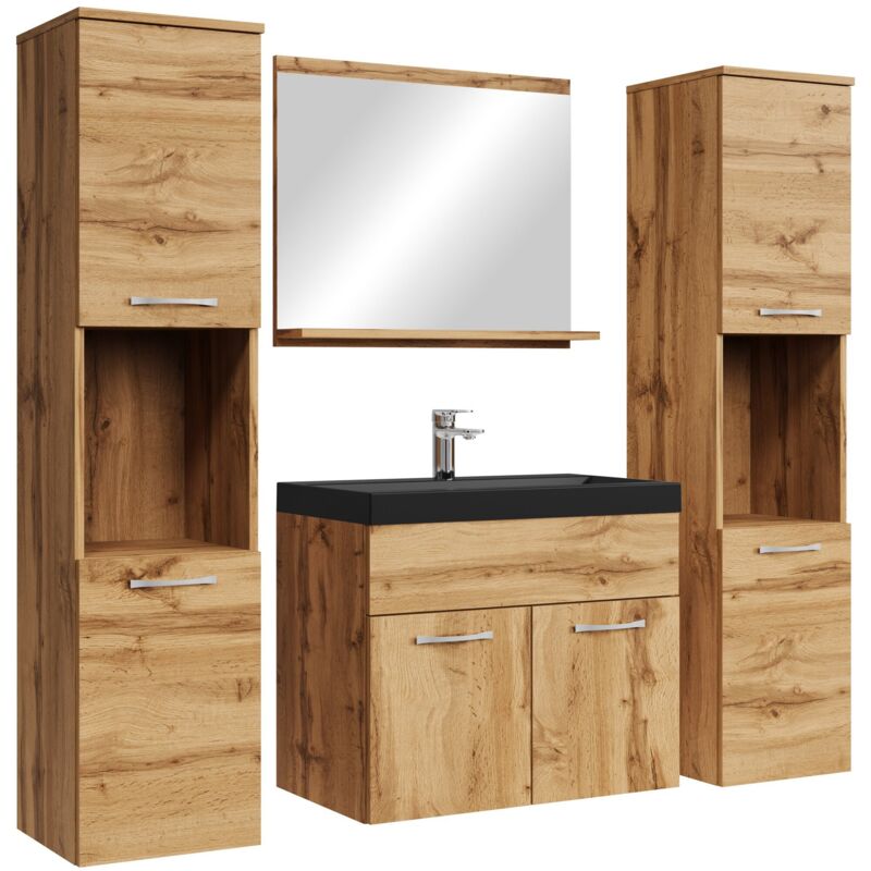 foto del prodotto badplaats mobile da bagno montreal xl 60cm rovere armadio mobiletto lavabo nero