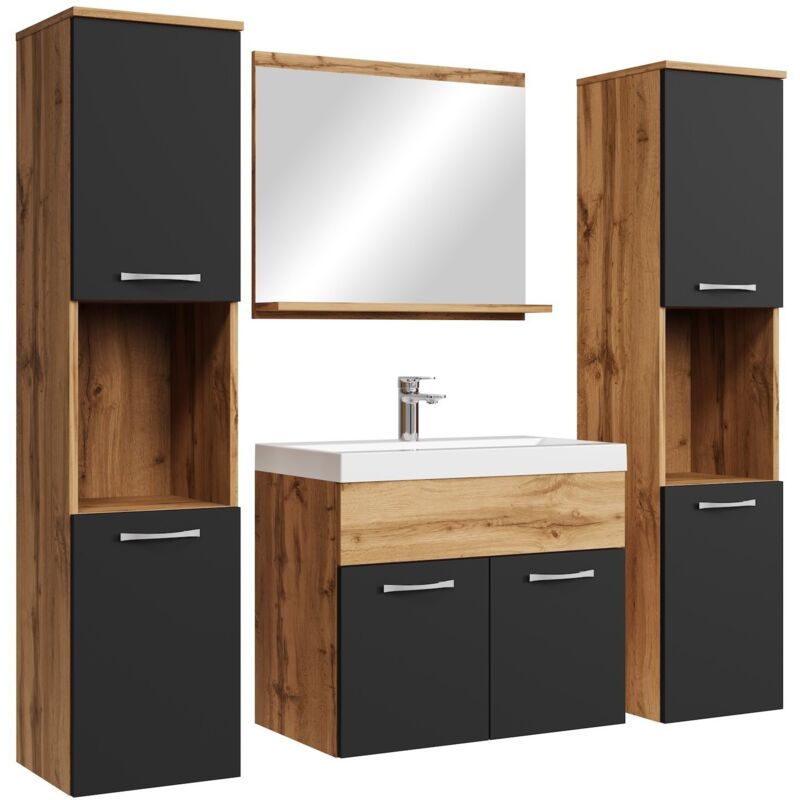 foto del prodotto badplaats mobile da bagno montreal xl 60cm rovere con nero opaco armadio mobiletto