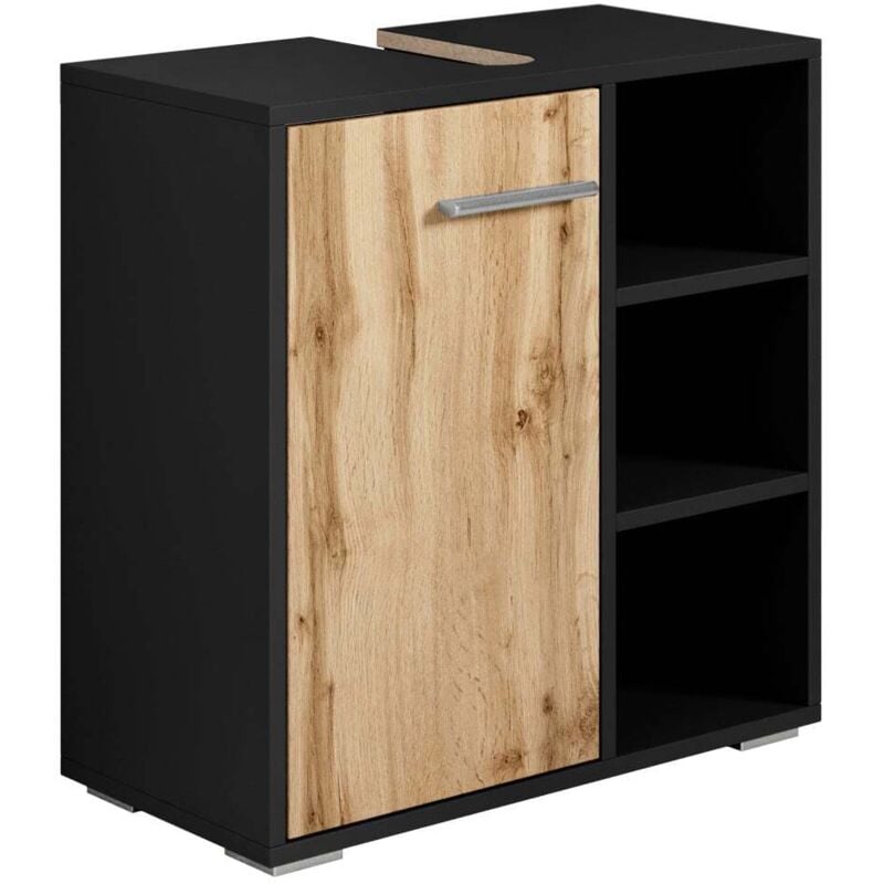 foto del prodotto badplaats mobili da bagno neptunus 60 x 28 x 60cm nero opaco con rovere armadio