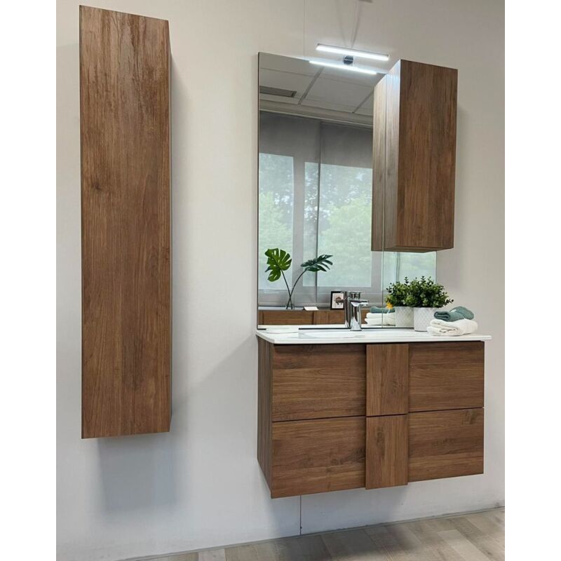 foto del prodotto bagno a due cassetti oregon sospeso con doppia vasca in finitura rovere mercure