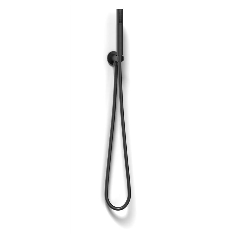foto del prodotto bagnoclic kit tondo doccetta e supporto con presa acqua nero opaco