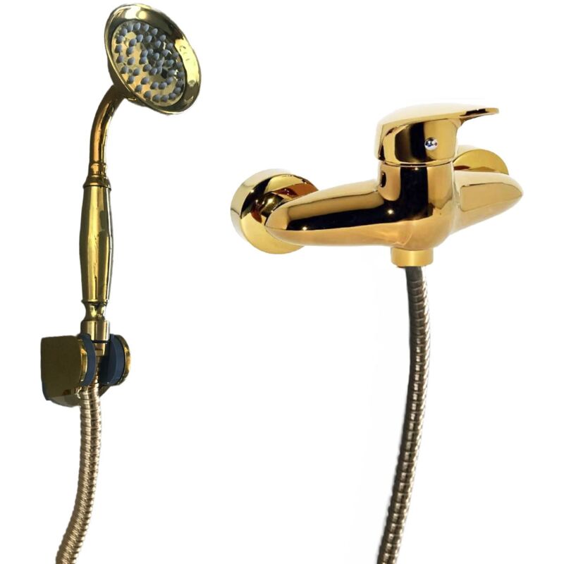 foto del prodotto bagnoclic miscelatore doccia esterno dorato oro completo,set doccia