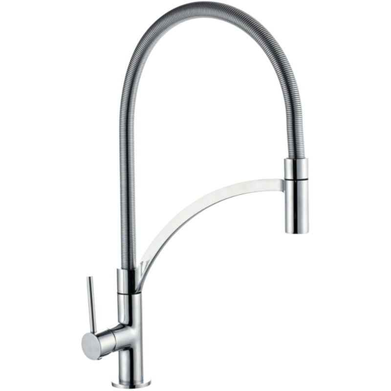 foto del prodotto bagnoclic miscelatore per cucina in ottone cromato con doccia estraibile e tubo in iacciaio inox