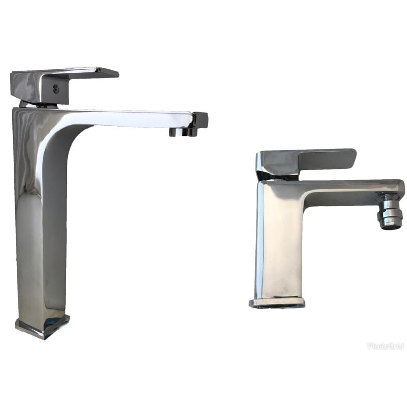 foto del prodotto bagnoclic rubinetteria serie completa miscelatori bagno lavandino appoggio e bidet squadrati