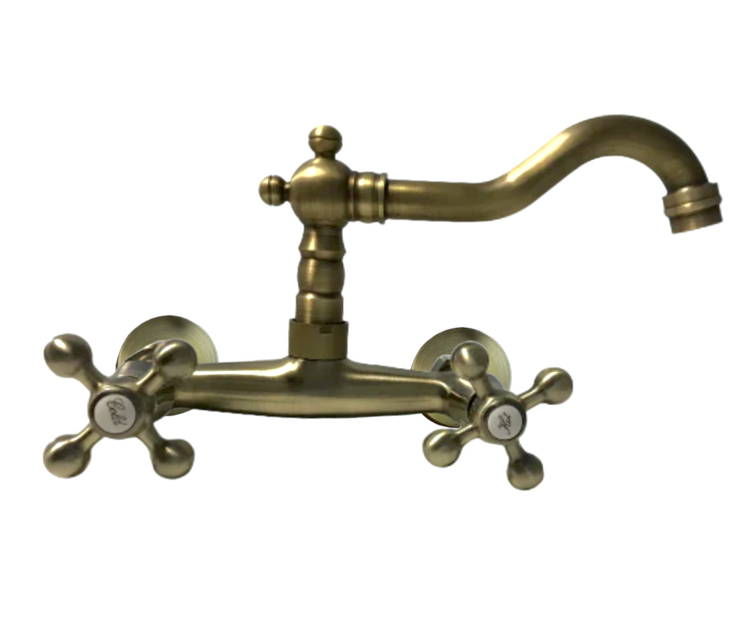 foto del prodotto bagnoclic rubinetto a parete bronzato vecchio ottone vintage completo