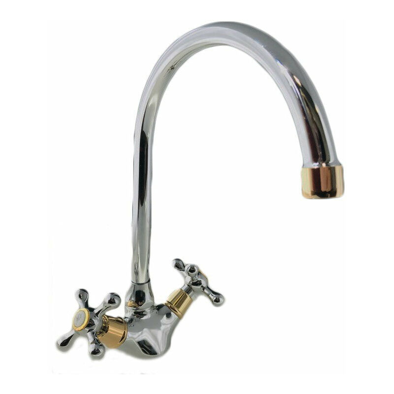 foto del prodotto bagnoclic rubinetto miscelatore per cucina, maniglie a stella cromato con canna ombrello