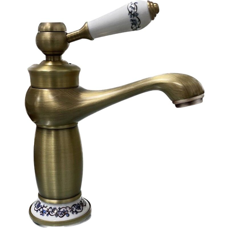 foto del prodotto bagnoclic rubinetto miscelatore per lavabo bagno vintage bronzato con dettagli in ceramica