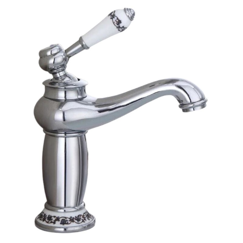foto del prodotto bagnoclic rubinetto miscelatore per lavabo bagno vintage con dettagli in ceramica cromato
