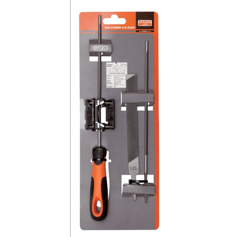 foto del prodotto bahco 168 combi 4.0 6922 kit di lime per sega a catena, impugnatura ergo, 200 mm, 4,0 mm, ausilio lime lunghezza 200