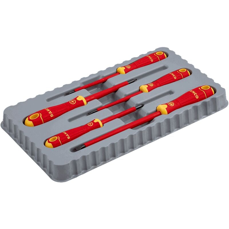 foto del prodotto bahco set di 5 cacciaviti isolati fit vde per viti pozidriv e a taglio, con impugnatura multicomponente b220.015