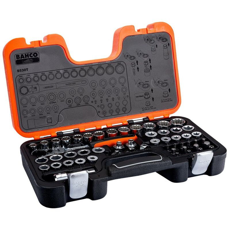foto del prodotto bahco set di bussole passanti con cricchetto a testa snodata adattatori s530t 53 pezzi 