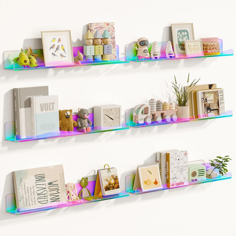foto del prodotto bakaji 6 x mensole multicolor da parete scaffali a muro organizer multiuso 38x10x4,8cm