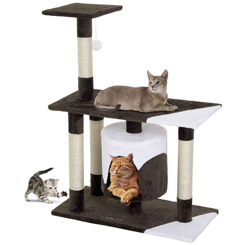 foto del prodotto bakaji - albero tiragraffi per gatti parco giochi cuccia graffiatoio gatto 94cm marrone