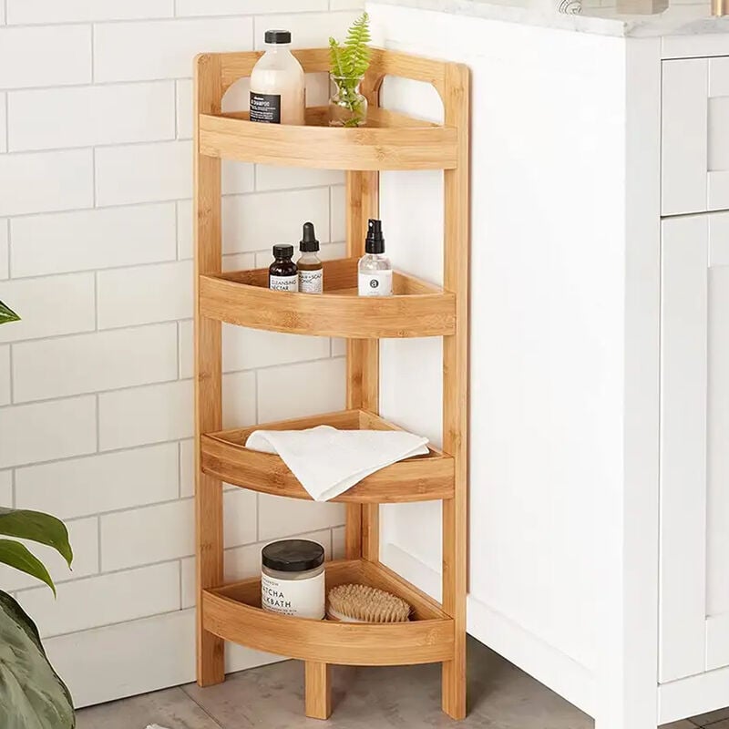 foto del prodotto bakaji - angoliera in bambù a 4 ripiani scaffale libreria angolo salvaspazio 26x26x90cm