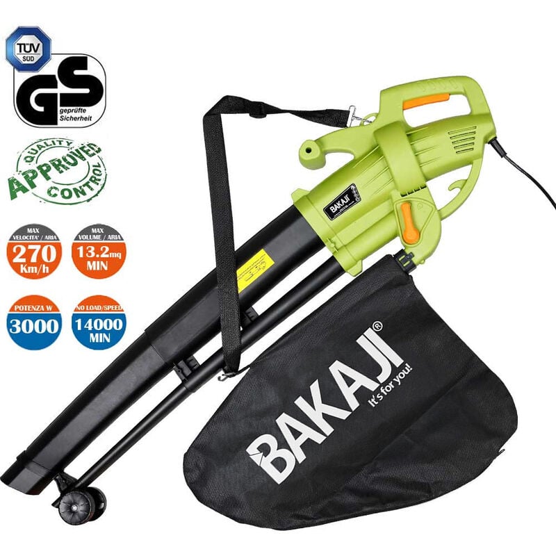 foto del prodotto bakaji aspiratore per foglie trituratore e soffiatore elettrico 3000w aspirafoglie 3in1