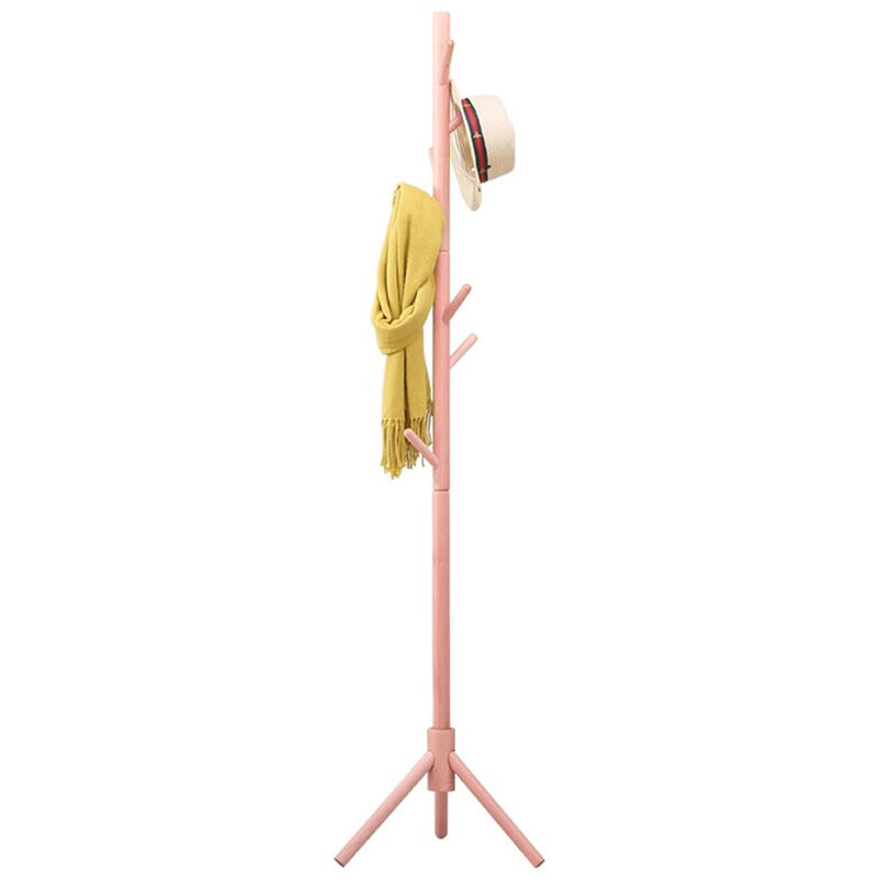 foto del prodotto bakaji attaccapanni appendiabiti a piantana in legno di betulla 8 ganci rosa 41x41x176