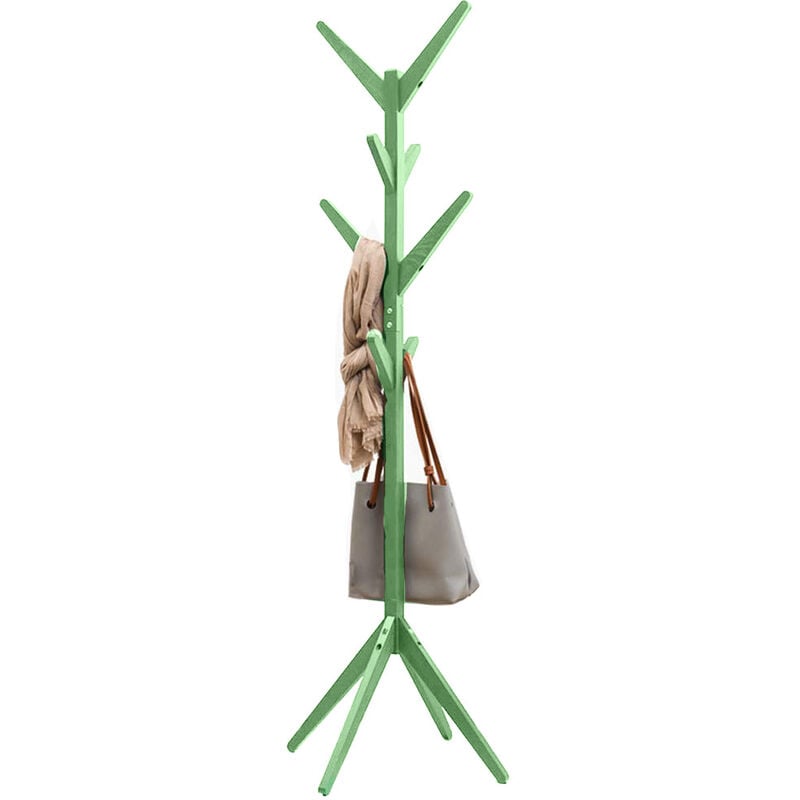 foto del prodotto bakaji attaccapanni appendiabiti a piantana in legno di pino 8 ganci verde 58x58x175cm