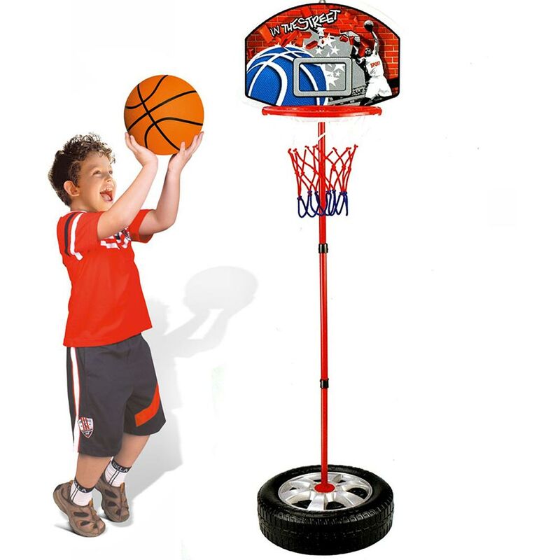 foto del prodotto bakaji - basket canestro piantana per bambini altezza regolabile fino 120cm con pallone