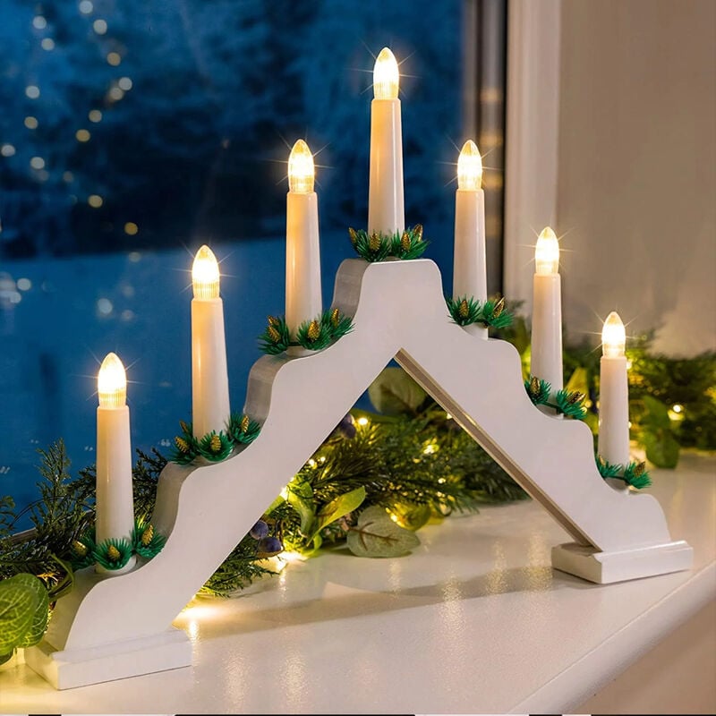 foto del prodotto bakaji candelabro avvento natalizio elettrico led 7 candele di natale colore bianco