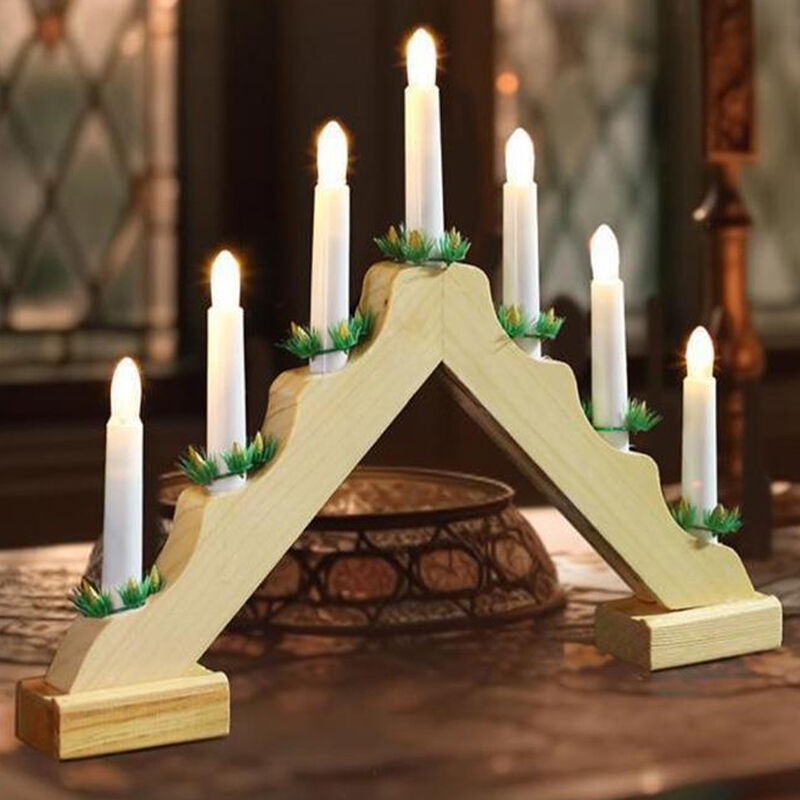 foto del prodotto bakaji candelabro avvento natalizio elettrico led 7 candele di natale colore legno