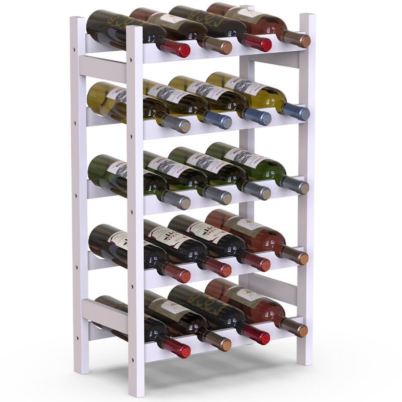 foto del prodotto bakaji cantinetta portavino in legno bamb bianco con 20 scomparti bar portabottiglie
