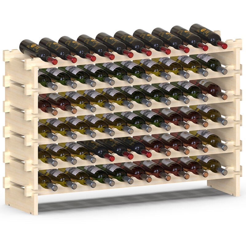 foto del prodotto bakaji cantinetta portavino in legno naturale con 60 scomparti vino bar portabottiglie