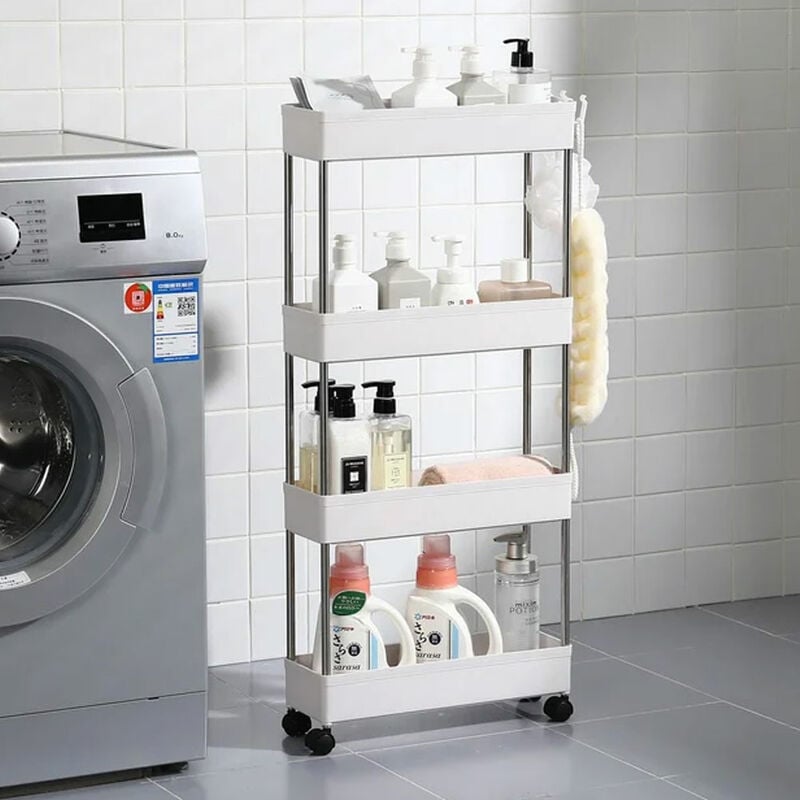 foto del prodotto bakaji carrello carrellino multiuso mobile spazi stretti portaoggetti 4 ripiani bianco